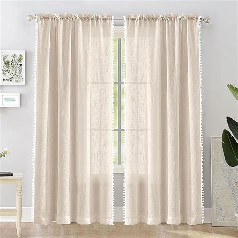 Buy HOMEMONDE Door 7 Feet Curtains Sheer Linen Textured Panels Set with ...