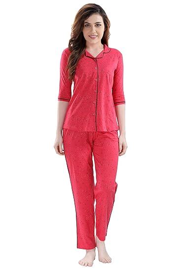 Buy AV2 Women Cotton Printed Top & Pyjama Nighsuit Set Red Medium 2958 ...