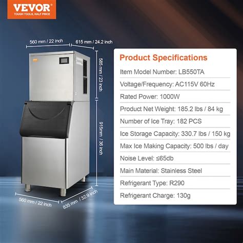 VEVOR 330 LBS Storage Ice Maker 500-lb Ice Per day Cubed Ice Maker (201 ...