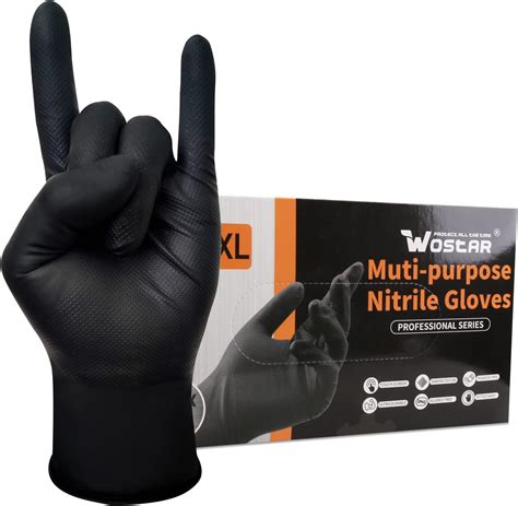 Buy Wostar Black Raised Diamond Texture 6Mil Nitrile XLarge Glove Latex ...