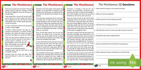 KS1 The Mischievous Elf Differentiated Reading Comprehension Activity