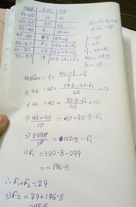 Given that the median value is 46,determine the missing frequencies ...