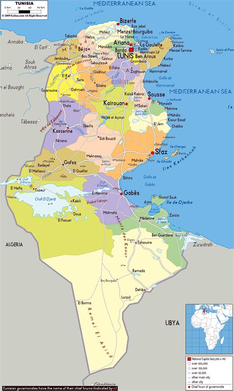 Large detailed political and administrative map of Tunisia with all ...