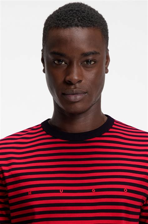 HUGO - Relaxed-fit T-shirt in striped cotton jersey - Black / Red
