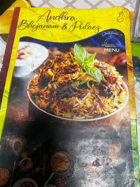 Menu at Andhra bhojanam & pulos, Hyderabad