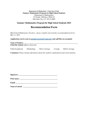 Fillable Online Summer Mathematics Program for High School Students ...