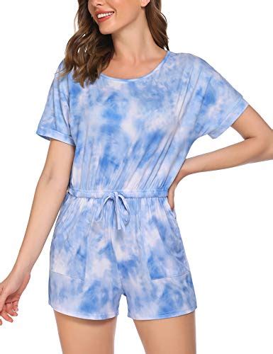 Buy Ekouaer Pajamas Romper Women Tie Dye Jumpsuit Short Sleeve One ...