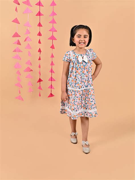 Little Llama Floral Fagoting Soft Cotton Dress for Girls – littlellama.in