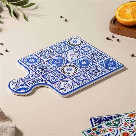 Set Of 4 Flower Blue Square Snack Plates 7 Inch Online - Premium Snack ...