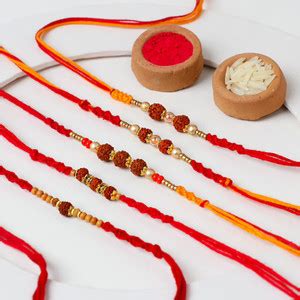 Floweraura Rudraksh Set of 5 Traditional Rudraksh Rakhi With Roli ...