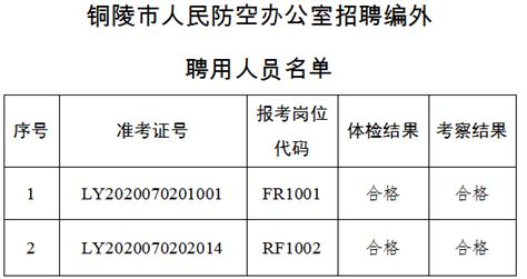 铜陵市人民防空办公室招聘编外聘用 人员公示