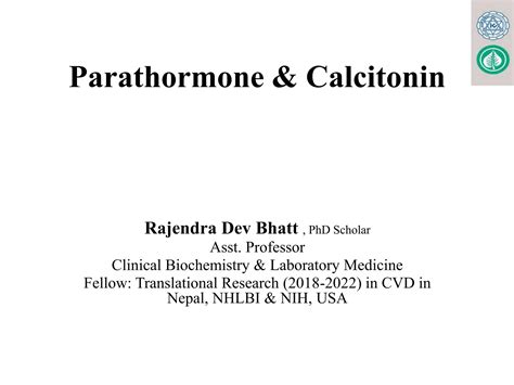 PTH & Calcitonin for MBBS, BDS, Lab. Med..pptx