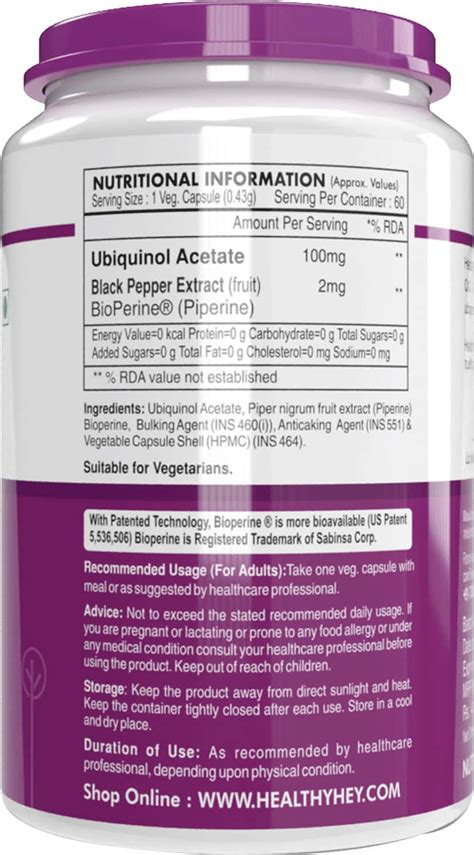 Buy HEALTHYHEY NUTRITION UBIQUINOL - ACETATE - 60 VEG CAPSULES Online ...