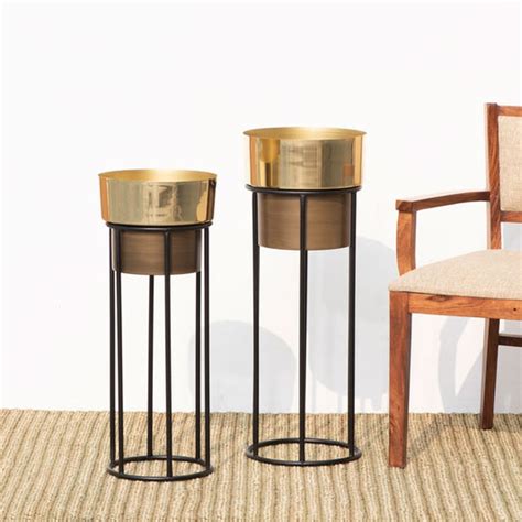 Buy Dual Tone Metal Planter Stand Online - Set of 2 | Arcedior