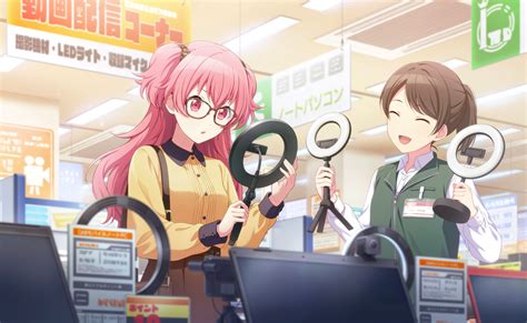 Safebooru - 2girls apron blurry brown hair closed eyes depth of field game cg glasses highres ...