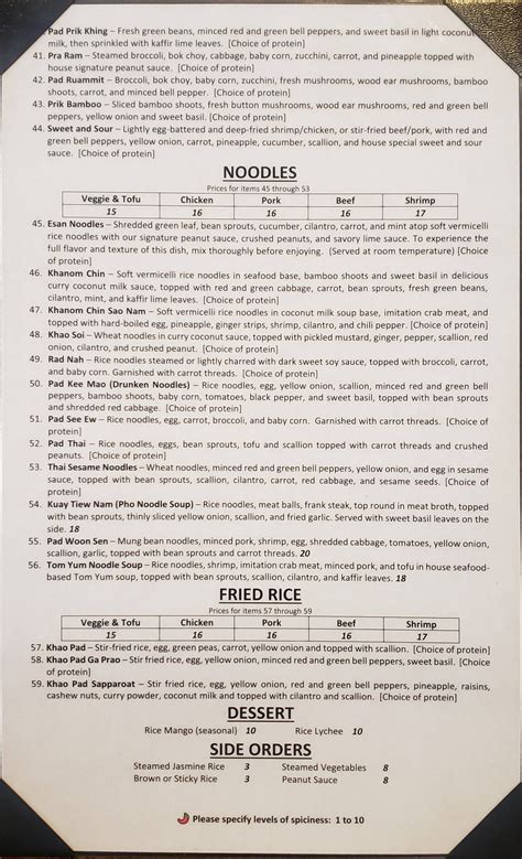 Menu at Thai Ginger Bistro restaurant, Appleton