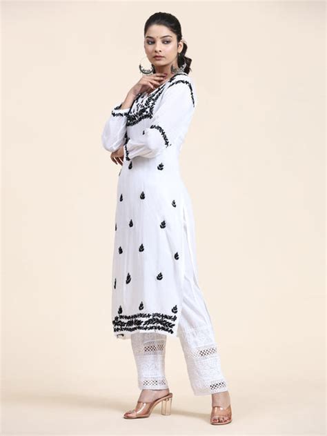 Nishtha in Noor HOK Muslin Chikankari kurti for Women- White With Blac ...
