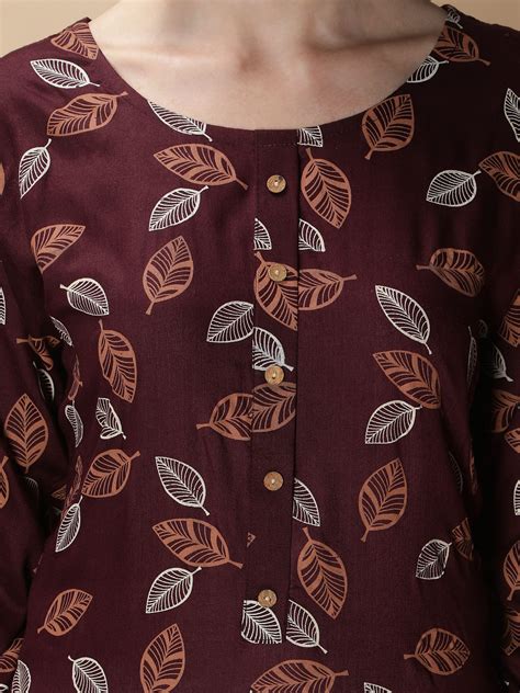 Rayon Printed Straight Women Kurta (Wine) – Fabclub