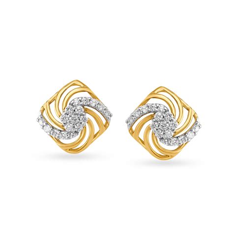 Splendid 18 Karat Yellow Gold And Diamond Geometric Stud Earrings