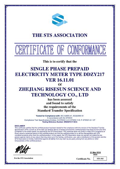 RISESUN Single Phase Prepaid Meter Successfully Passed STS ...