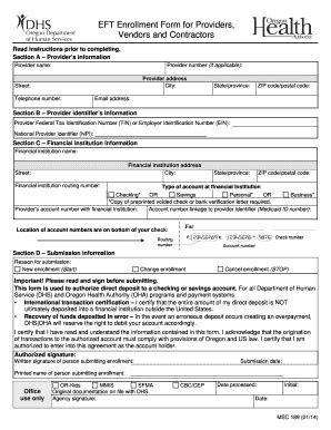 EFT Enrollment Form For Providers, Vendors And Contractors - Dhs State ...