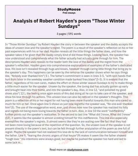 Analysis of Robert Hayden's poem "Those Winter Sundays" Free Essay Example