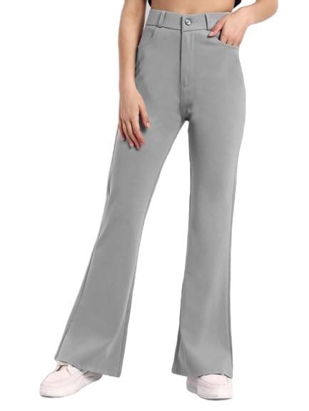 Buy Broadstar Women Light Grey High-Rise Flared Trousers| Bootcut ...