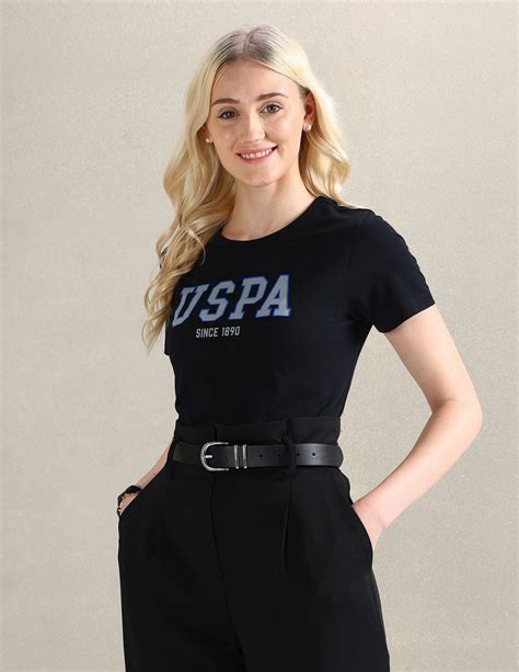Buy Women HD Brand Print Cotton T-Shirt Black|U.S. Polo Assn. India