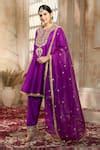 Buy Purple Viscose, Organza, Silk Gota Patti, Embroidery Round Short ...