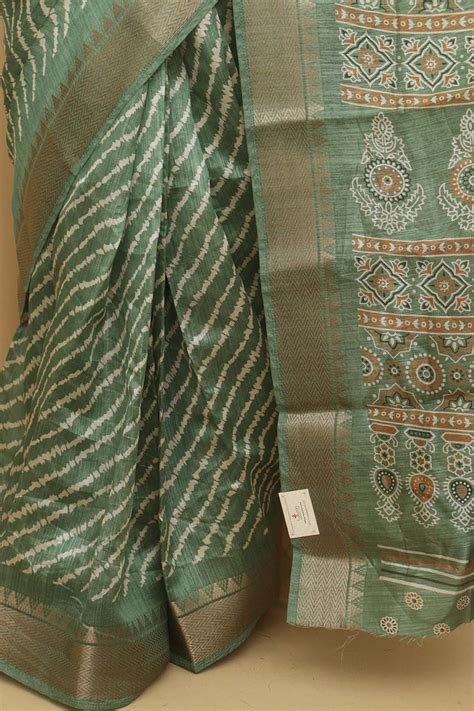 Stunning Green Leheriya Print Tussar Saree - Perfect Blend of Elegance