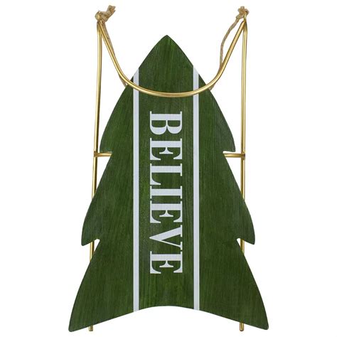 18.25" Green Wooden "BELIEVE" Christmas Snow Sled Decoration