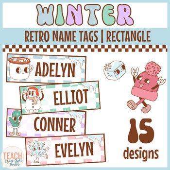 Retro Winter Name Tags | Groovy Boho January Locker Tags | Bookmark ...