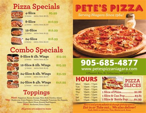 Menu for Pete's Pizza - St. Catharines, ON | Sirved