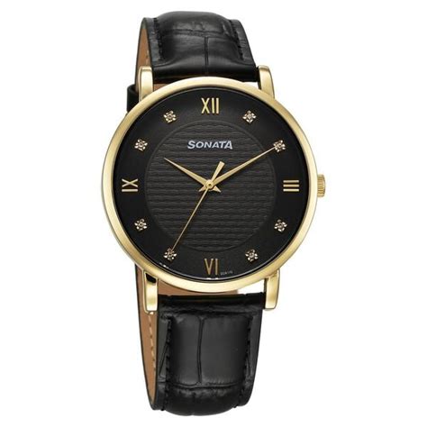Buy Online Sonata Wedding Quartz Analog Black Dial Leather Strap Watch ...