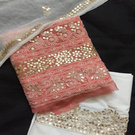 Designer Rose Pink Chikankari Gota Work Salwar Suits unstitched ...