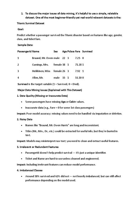Data Mining Issues Explored with Titanic Dataset (CS101 Final Exam ...