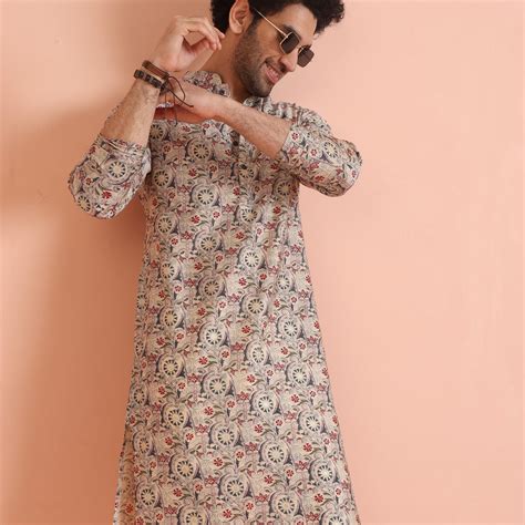 Multicolor Beige Printed Cotton Kurta – Kisah