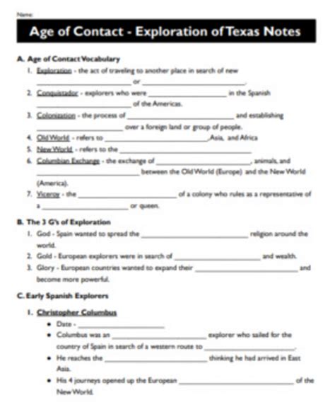 Age of Contact - Exploration of Texas Notes - Amped Up Learning