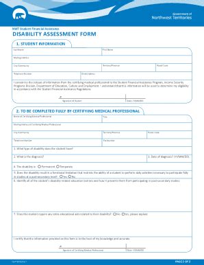 Fillable Online Student Financial Assistance Disability Assessment Form ...