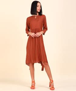 AND Women Asymmetric Brown Knee Length Dress - Buy AND Women Asymmetric ...