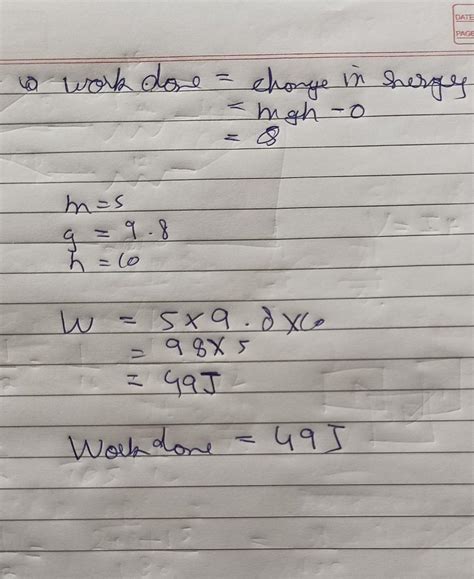 Find the work done by Gravity on an object of mass 5 kg which moves ...