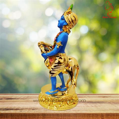 Gold-Plated Krishna Ji with Calf – Bhakti Samagri
