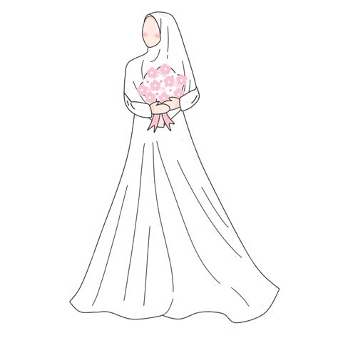 Illustration Of A Beautiful Muslim Bride Hijab Wedding Dress, Wedding ...