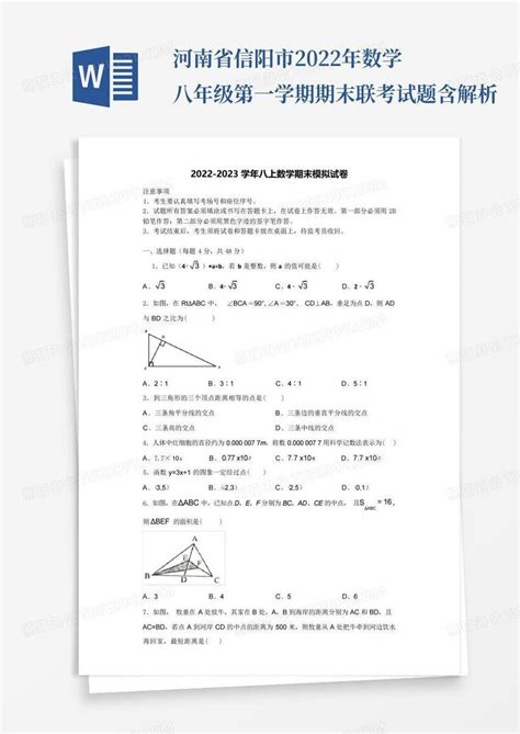 河南省信阳市2022年数学八年级第一学期期末联考试题含解析Word模板下载_编号qbeexvzn_熊猫办公