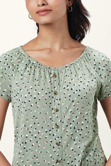 Green Printed Casual Half Sleeves Round Neck Women Regular Fit Tops ...