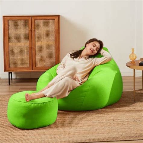 KAM'S LIEU Leatherette 4XL Bean Bag with Footrest Ready to Use Filled ...