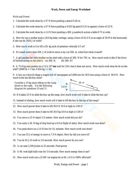 Image result for Work and Power Worksheet