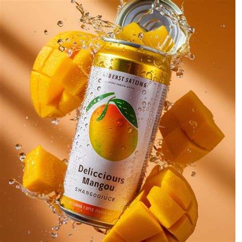 product photography | splash and water droplets around a can of mango ...