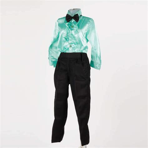 ITSMYCOSTUME Ballroom Dance Boy Aqua Green Shirt Black Pant & Bow Set ...