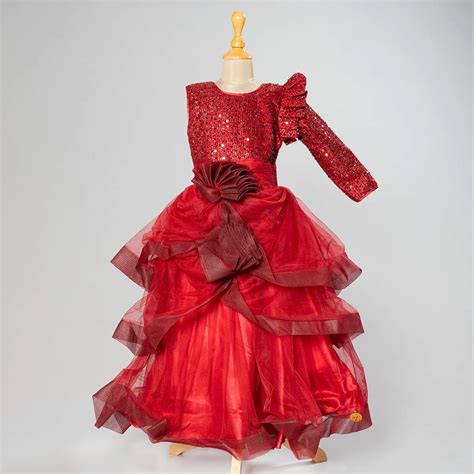 Buy Maroon Sequin One Sleeve Girls Gown – Mumkins